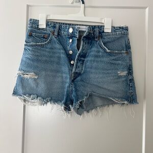 Zara Blue Jean Shorts Distressed High-Waisted